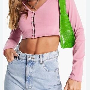 Topshop Pink Button Down Crop Top size 0-2